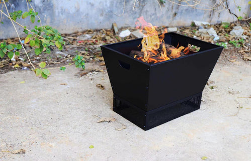 Greenlife Outdoor Fire Pit Modern Style with Mesh Base Surround - Black