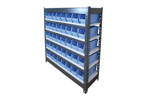 Summit Rivet Bin Shelving Units with Plastic Storage Bins - 40 or 70 Bins