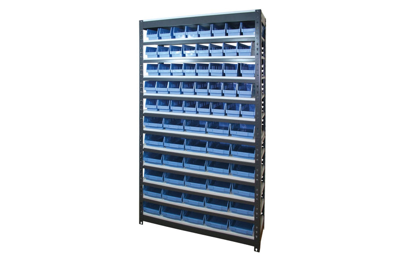 Summit Rivet Bin Shelving Units with Plastic Storage Bins - 40 or 70 Bins